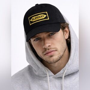 🧢 NWT! YRN Black Embroidered Patch Slippery Hat